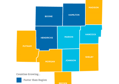 2016 Population Growth in Indianapolis, Central Indiana